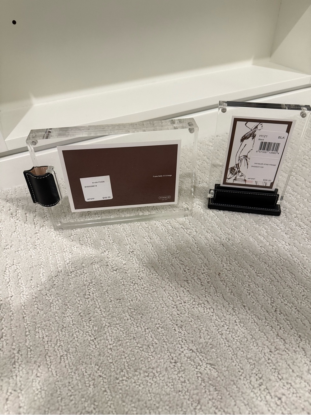 Set of 2 Coach leather and acrylic picture photo frames